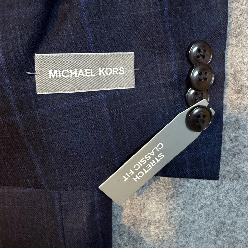 Michael Kors Kidwell Sport Coat Mens 44R Midnight Blue Plaid Wool Blend Blazer